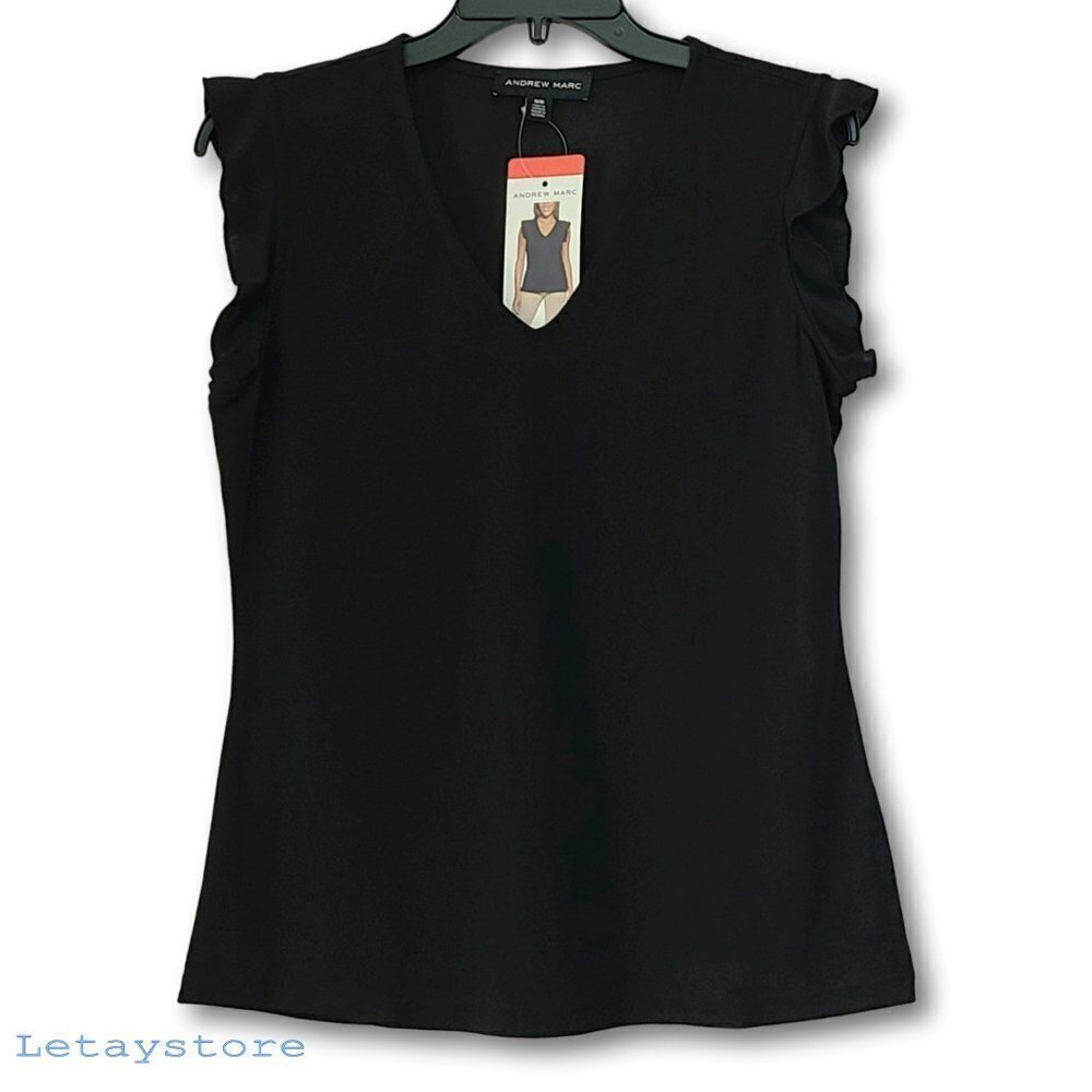 NWT Andrew Marc V-Neck Ruffle Sleeve Blouse Top - Picture 8 of 8